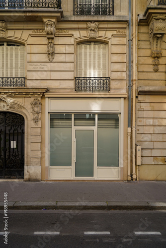 fancy and stylish vintage shop facade , french boutique storefront