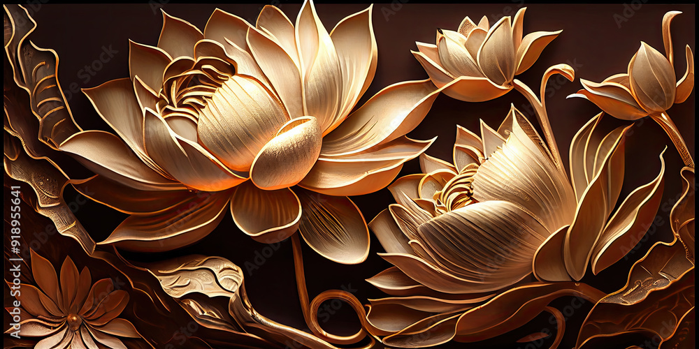 Luxurious 3D Golden Lotus Flower Design for Thai Spa – Exquisite Blend ...