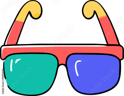 3d glasses red and blue, icon doodle offset fill