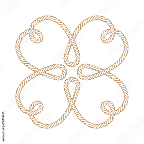 Vector symbol. Intertwined rope line cloverleaf. Isolated on white background