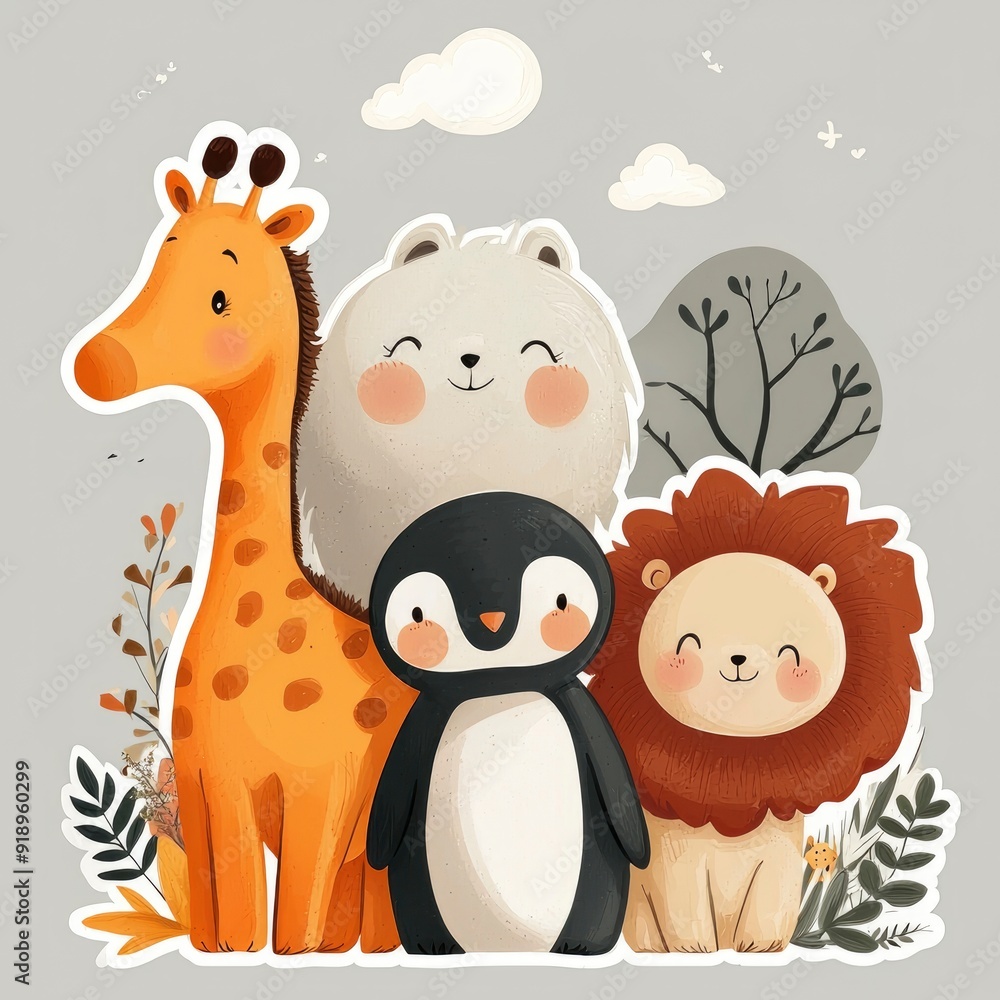 Naklejka premium Cute Animal Friends Illustration