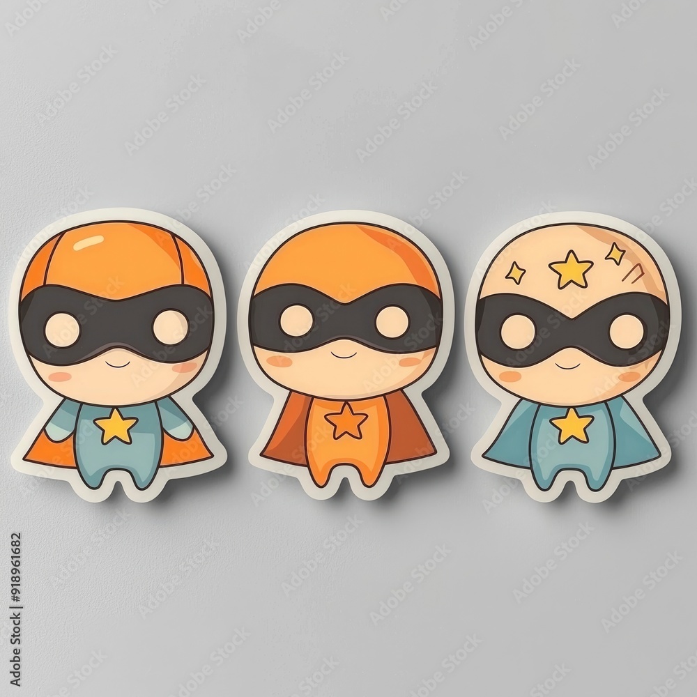 Fototapeta premium Cute Cartoon Superheroes in a Row