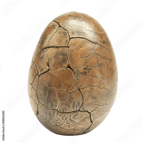 Isolated Spinosaurus Egg Displaying Unique Cracked Texture Without Background.