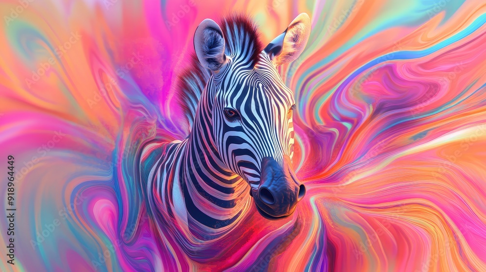Dynamic abstract background with a majestic zebra merging with swirling shapes and vibrant kaleidoscopic colors Dynamic abstract background with a majestic zebra merging with swirling shapes and vibrant kaleidoscopic colors