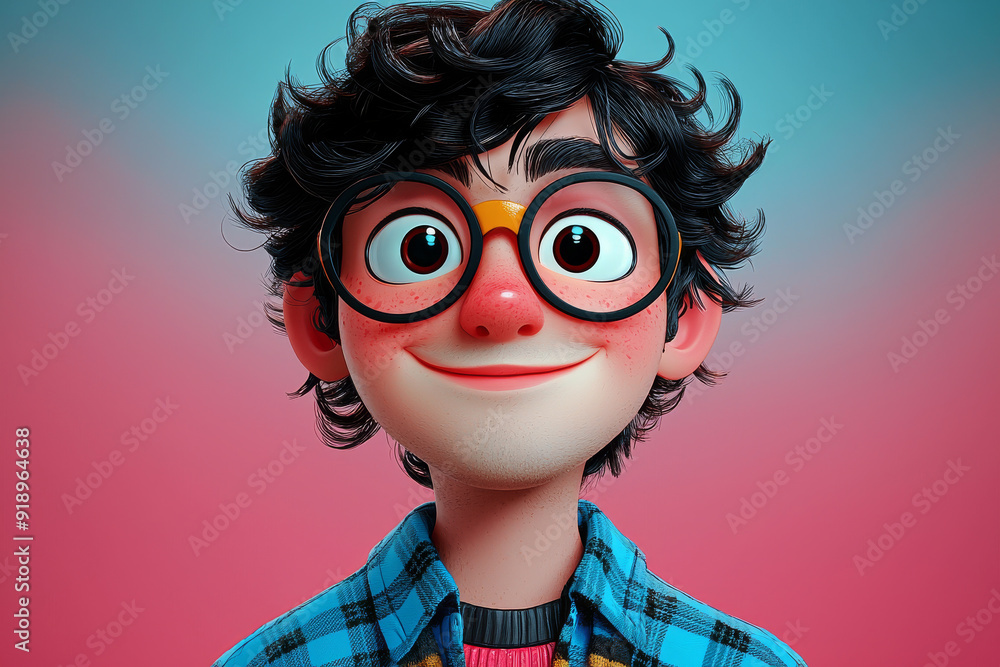 Smiling friendly cartoon character adult man male person portrait wearing blue shirt in 3d style design on light background. Human people feelings expression concept Smiling friendly cartoon character adult man male person portrait wearing blue shirt in 3d style design on light background. Human people feelings expression concept