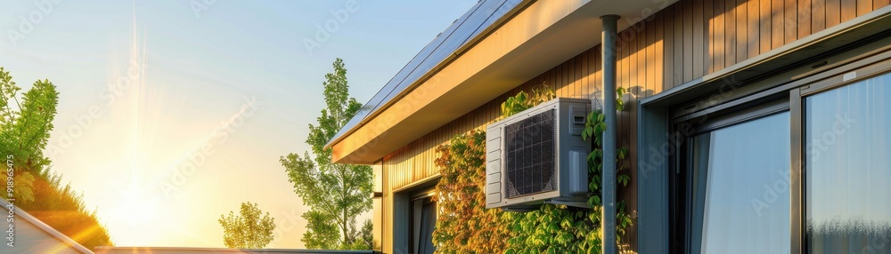 Modern House with Green Plants and Air Conditioner Modern House with Green Plants and Air Conditioner