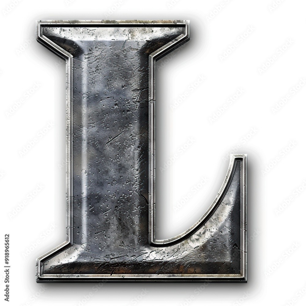 Metal letter L uppercase. 3D font on white background. Metal letter L uppercase. 3D font on white background.