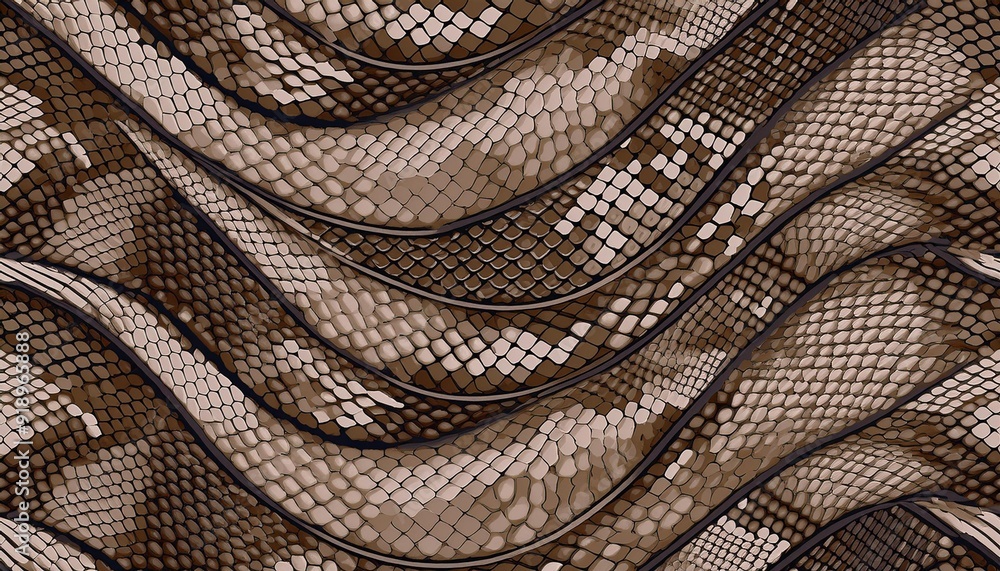 Fototapeta premium 動物の皮膚模様を特徴とするシームレスなフラットデザインのパターン／パイソン