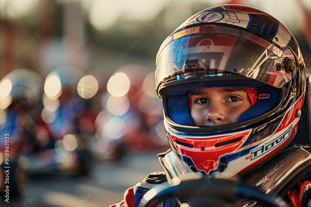 Race track with a go-kart racer. Entertainment and hobby. Racing for children. Generated by artificial intelligence Race track with a go-kart racer. Entertainment and hobby. Racing for children. Generated by artificial intelligence