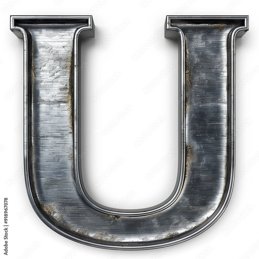 Metal letter U uppercase. 3D font on white background. Metal letter U uppercase. 3D font on white background.