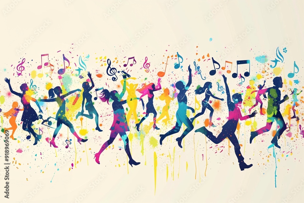 Melodic symbol pattern with individuals delighting in melodies. Melodic symbol pattern with individuals delighting in melodies.