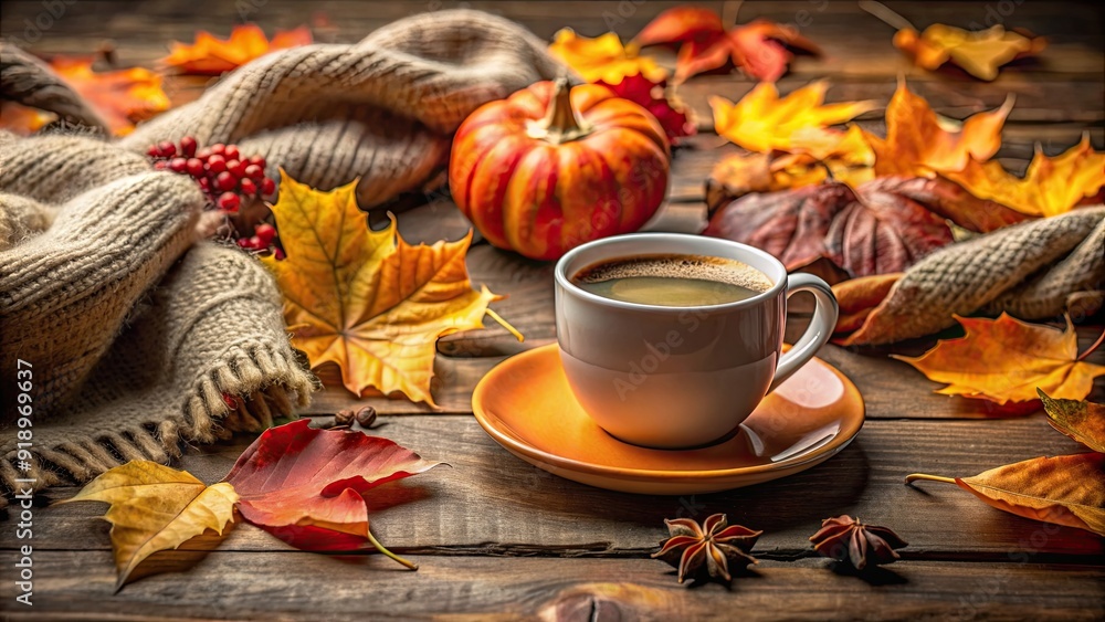 Autumn-themed still life photo featuring a cozy cup of coffee, autumn, still life, coffee, cup, seasonal, warm, cozy, beverage Autumn-themed still life photo featuring a cozy cup of coffee, autumn, still life, coffee, cup, seasonal, warm, cozy, beverage