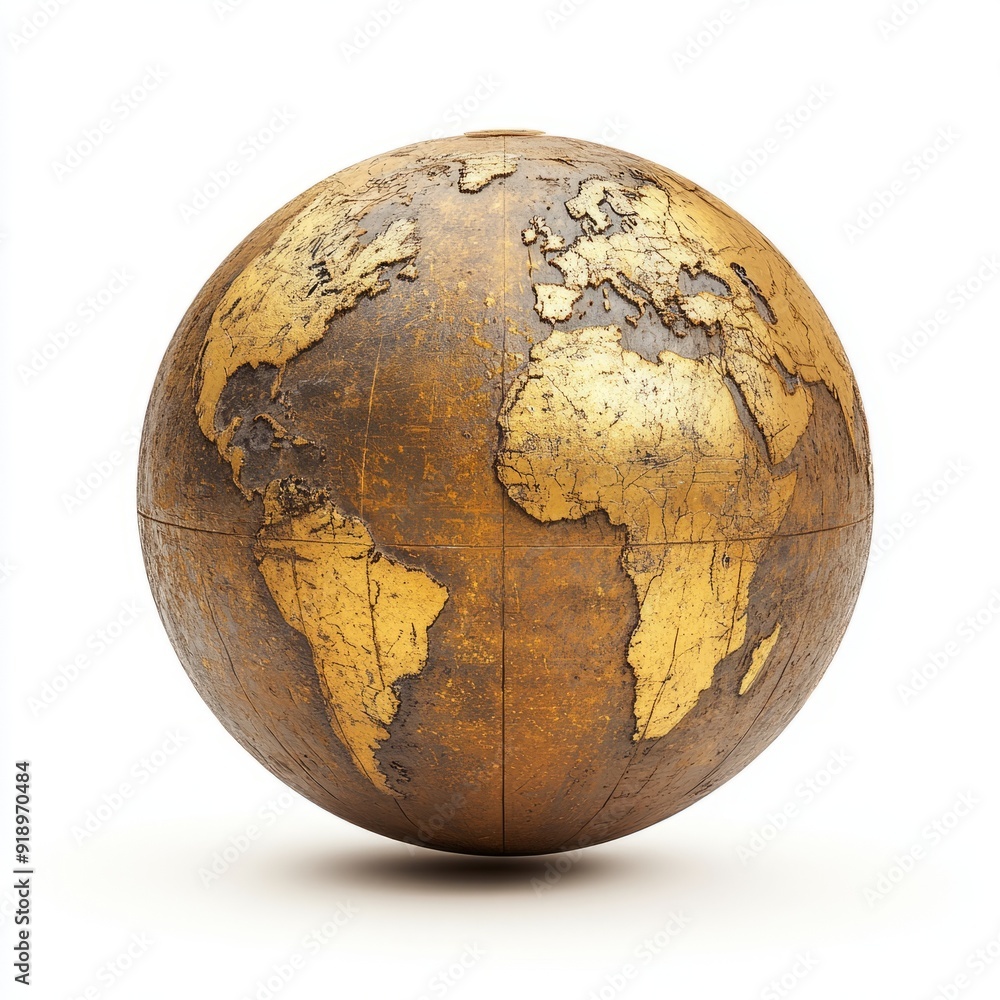 old golden metalic globe on white background old golden metalic globe on white background