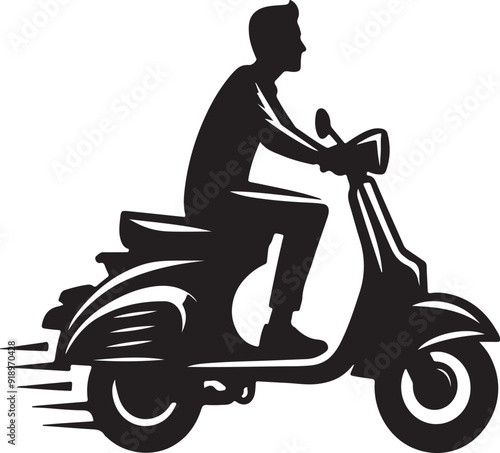 silhouette of a person riding a scooter