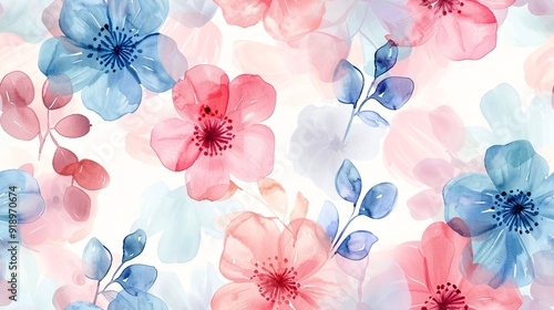 Delicate floral watercolor repeating design in gentle pastel hues, ideal for beauty items or various applications.