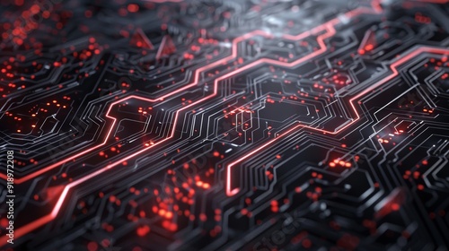 Wallpaper Mural Abstract futuristic circuit board with glowing red lines.  Perfect for technology, innovation, and futuristic themes. Torontodigital.ca