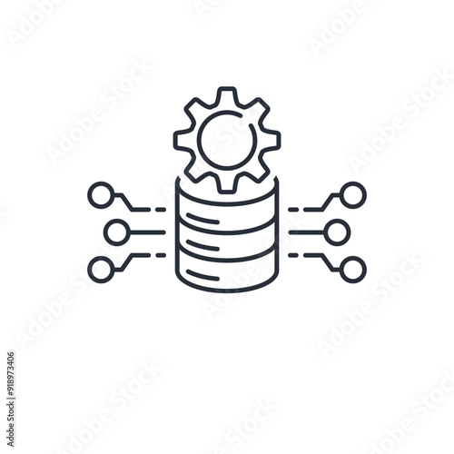 Database service. Transfer, exchange, accumulation and storage of information. Vector linear icon isolated on white background.
