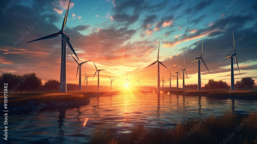Obraz premium Scene is serene and peaceful, with the sun setting over the water