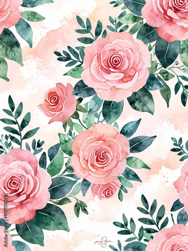 watercolor rose wallpaper pattern seamlessly on the white background