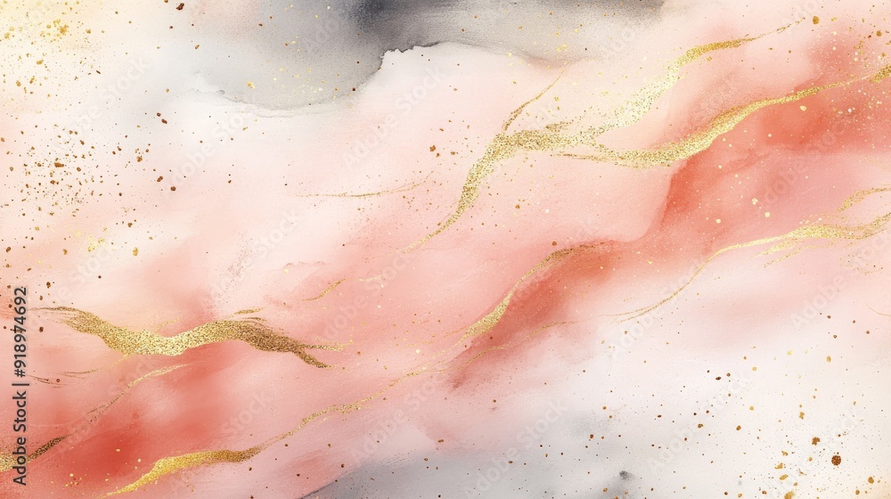 Fototapeta premium Abstract Watercolor Background with Golden Veins and Glitter