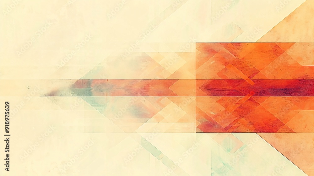 Obraz premium A minimalistic artwork showcasing an abstract geometric composition with orange shapes elegantly extending to the right over a muted background.