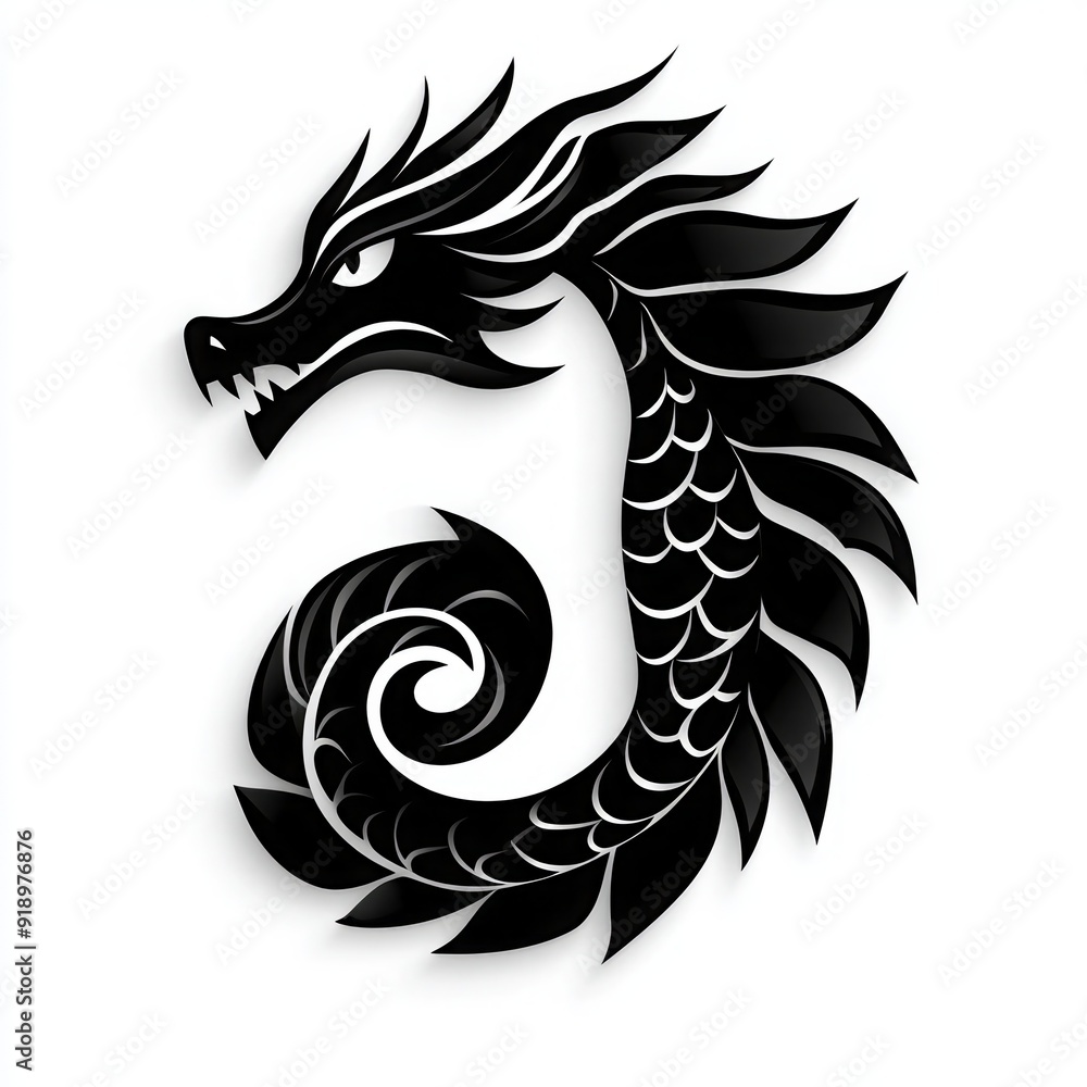 Elegant black tribal dragon tattoo design with detailed scales and ...