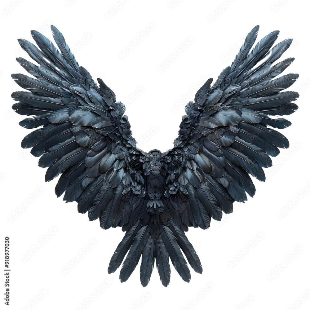 Fototapeta premium Black eagle spread the wings isolated on a transparent background for web, banner, wallpaper