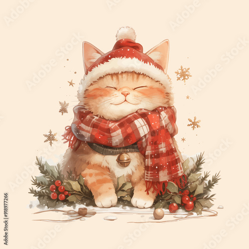 Christmas greeting card with cat