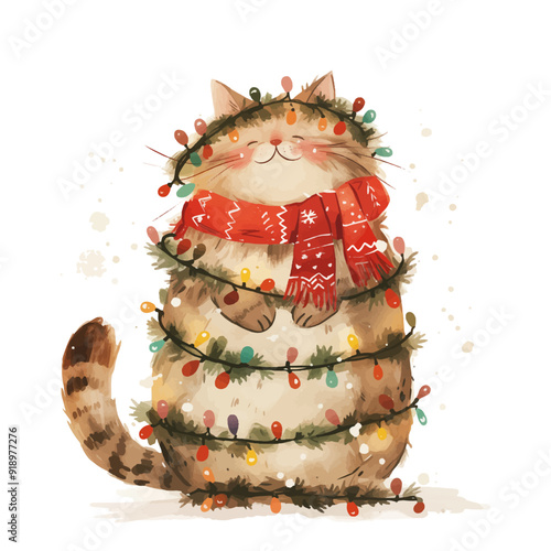 Christmas greeting card with cat