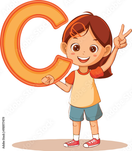 A cartoon holding a alphabet white background