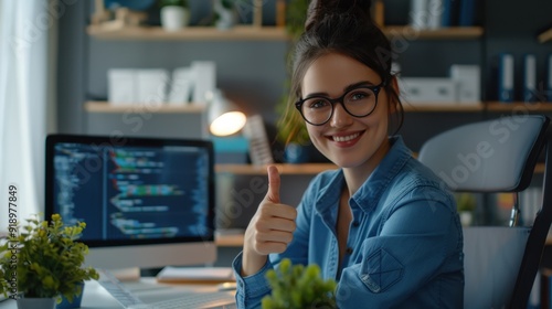 The woman coding at desk photo