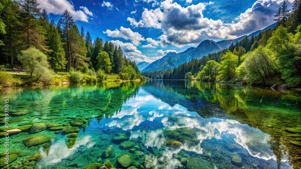 Fototapeta premium Crystal-clear rivers and lakes reflecting the beauty of nature , Pristine, water, landscape, crystal-clear, rivers, lakes
