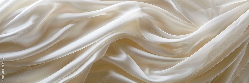 Abstract Background Of Ivory Chiffon, Waves And Soft Folds Of Flowing Drapery Fabric Texture Abstract Background Of Ivory Chiffon, Waves And Soft Folds Of Flowing Drapery Fabric Texture