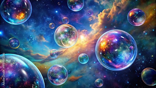 Cosmic soap bubbles floating in space, cosmic, soap bubbles, space, screensaver, digital, abstract, vibrant, colorful