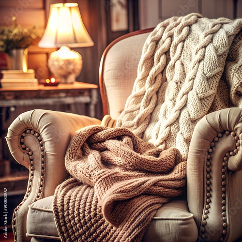 Reading corner with cozy armchair photo