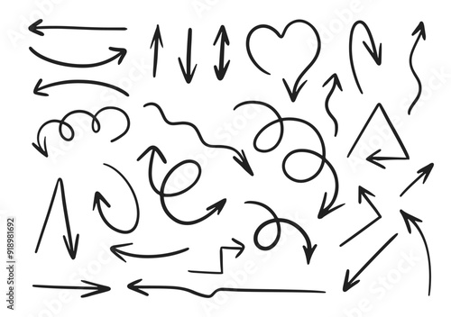 Hand drawn arrow vector icons set. Sketch arrow design for business plan and education