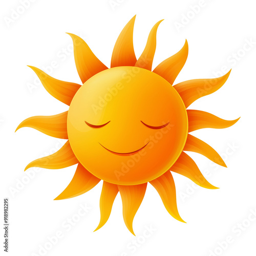 Smiling sun cartoon illustration with warm yellow rays in cheerful clipart style