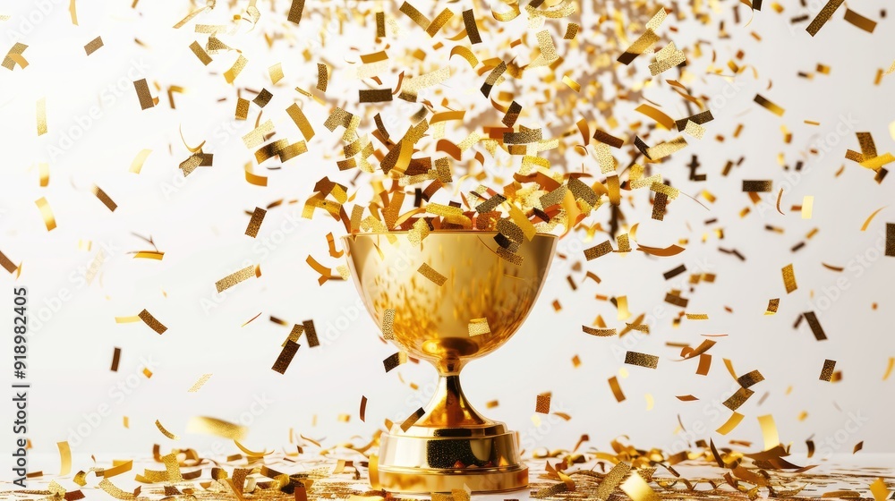 winner trophy with golden confetti on a white background winner trophy with golden confetti on a white background
