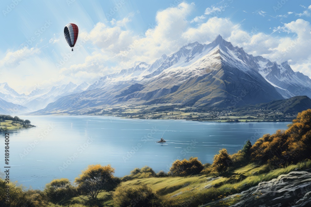 Paragliding over the Swiss lakes. Paragliding over the Swiss lakes.