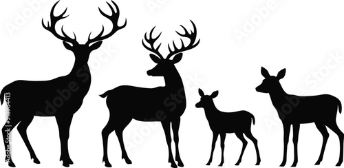 Photography Black Deer Family and Calf Silhouettes