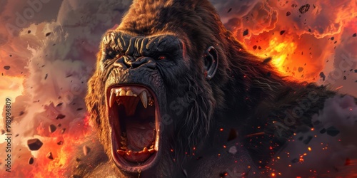 Gorilla Roaring in Flames