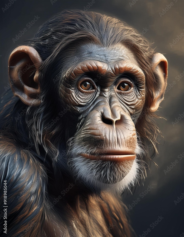Chimpansee portrait on a dark background Chimpansee portrait on a dark background