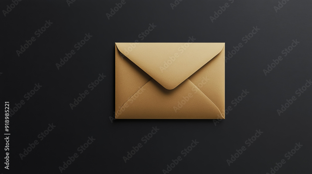Gold Envelope on Black Background: A sophisticated design showcasing a gold envelope against a black flat background. This striking contrast highlights the envelope's luxurious appeal and is ideal Gold Envelope on Black Background: A sophisticated design showcasing a gold envelope against a black flat background. This striking contrast highlights the envelope's luxurious appeal and is ideal