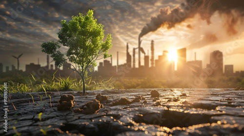 A Small Tree Grows Against Industrial Pollution