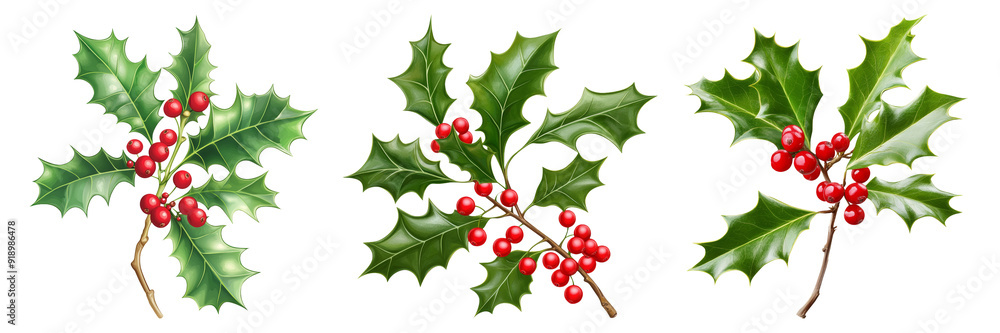 Holly Berries Decoration on Transparent Background Holly Berries Decoration on Transparent Background