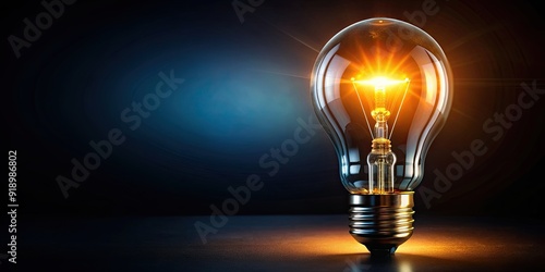 Bright and glowing light bulb against a dark black background, illumination, creativity, idea, innovation