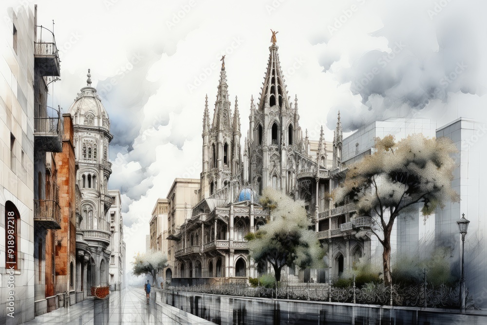 Fototapeta premium Admiring the architecture of Barcelona, Spain.