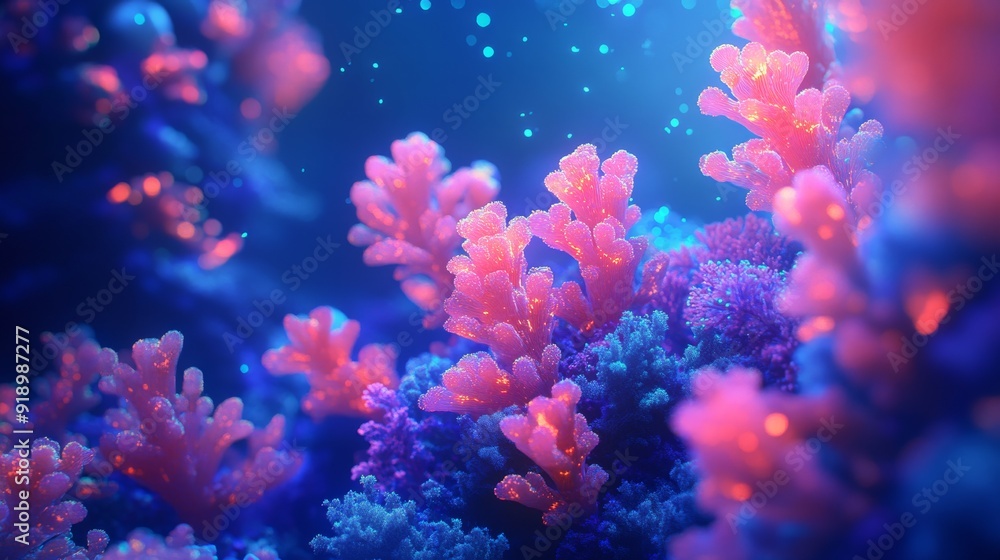 Pink and Blue Coral Reef Illuminated by Underwater Light Pink and Blue Coral Reef Illuminated by Underwater Light