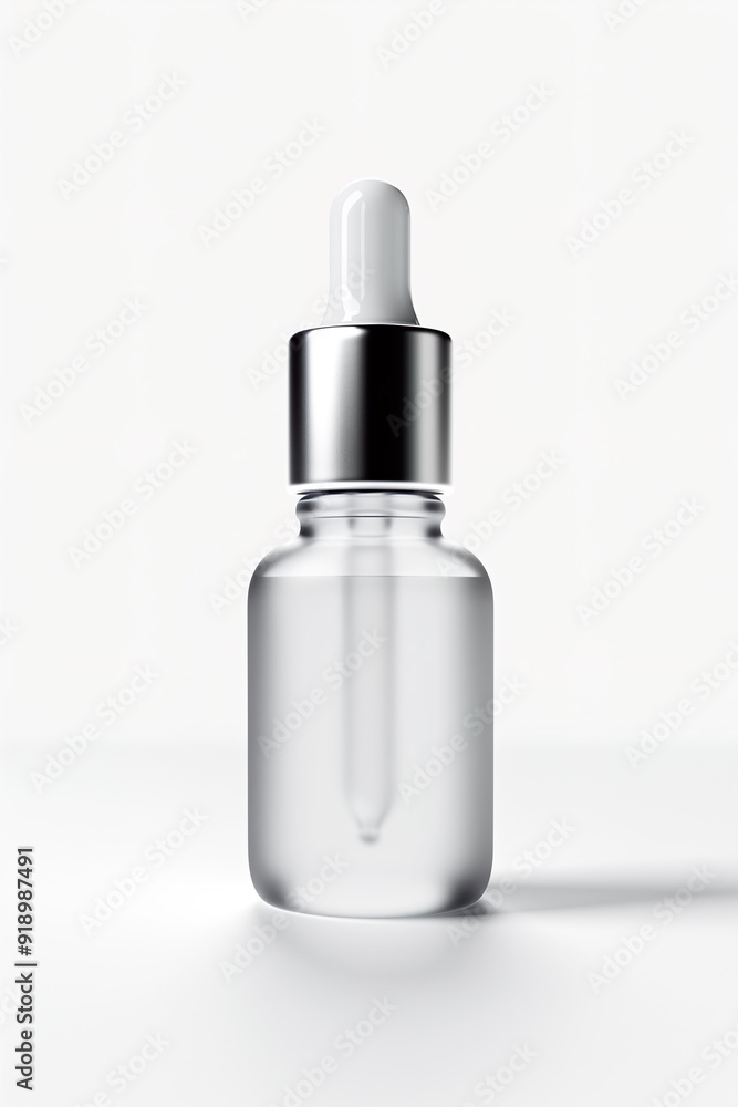 A frosted isolated glass dropper bottle with a silver cap, white background, medical dropper AI Image A frosted isolated glass dropper bottle with a silver cap, white background, medical dropper AI Image