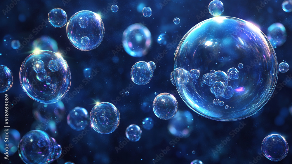 Luminous Air Bubbles on Dark Blue Background Luminous Air Bubbles on Dark Blue Background